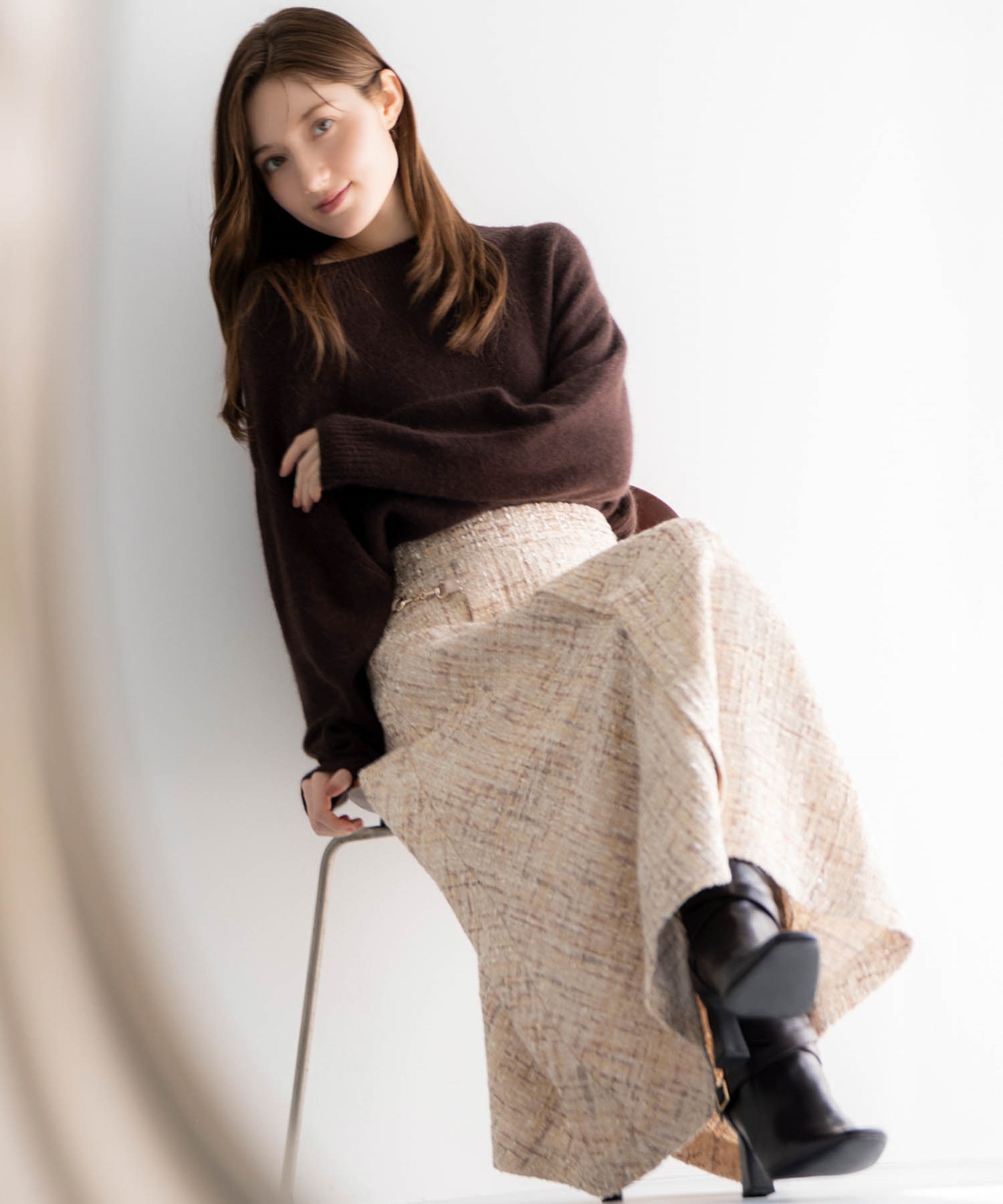 ツイードラップスカート(82ベージュ-Ｓ)