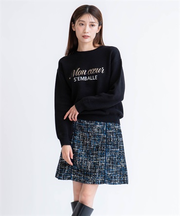 ベロアラインツイードミニスカート(70ネイビー-Ｓ)