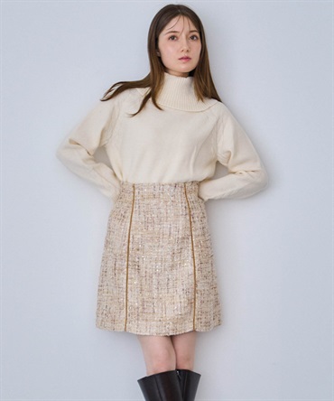 ベロアラインツイードミニスカート(82ベージュ-Ｓ)