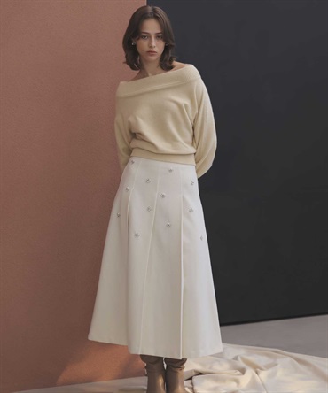 【SSサイズあり】ワイドタックビジュースカート(01オフホワイト-ＳＳ-【販路限定サイズ】)