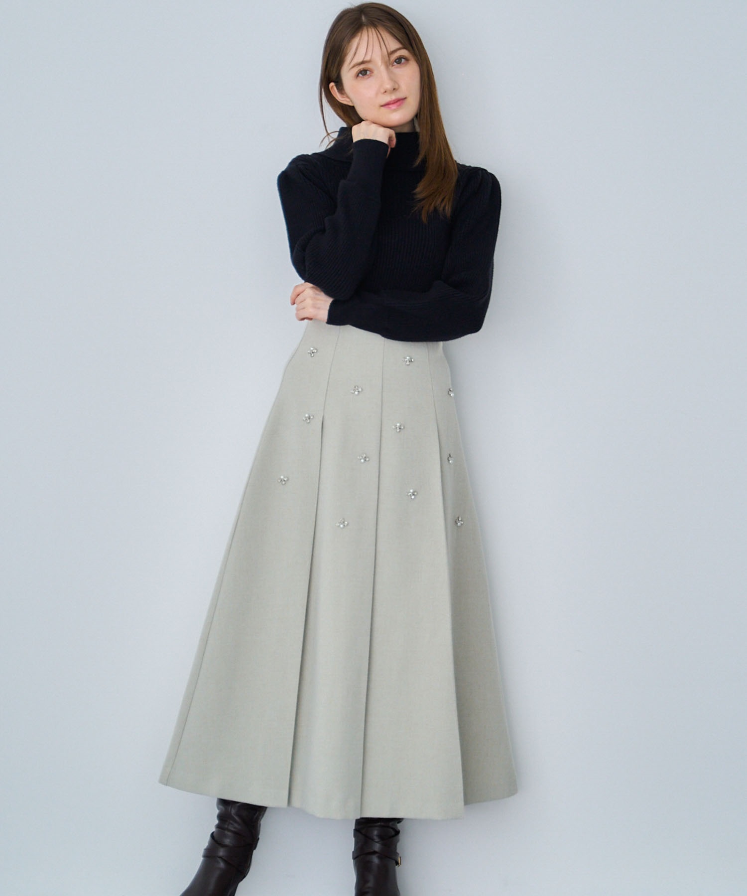 【SSサイズあり】ワイドタックビジュースカート(62ライトグリーン-ＳＳ-【販路限定サイズ】)