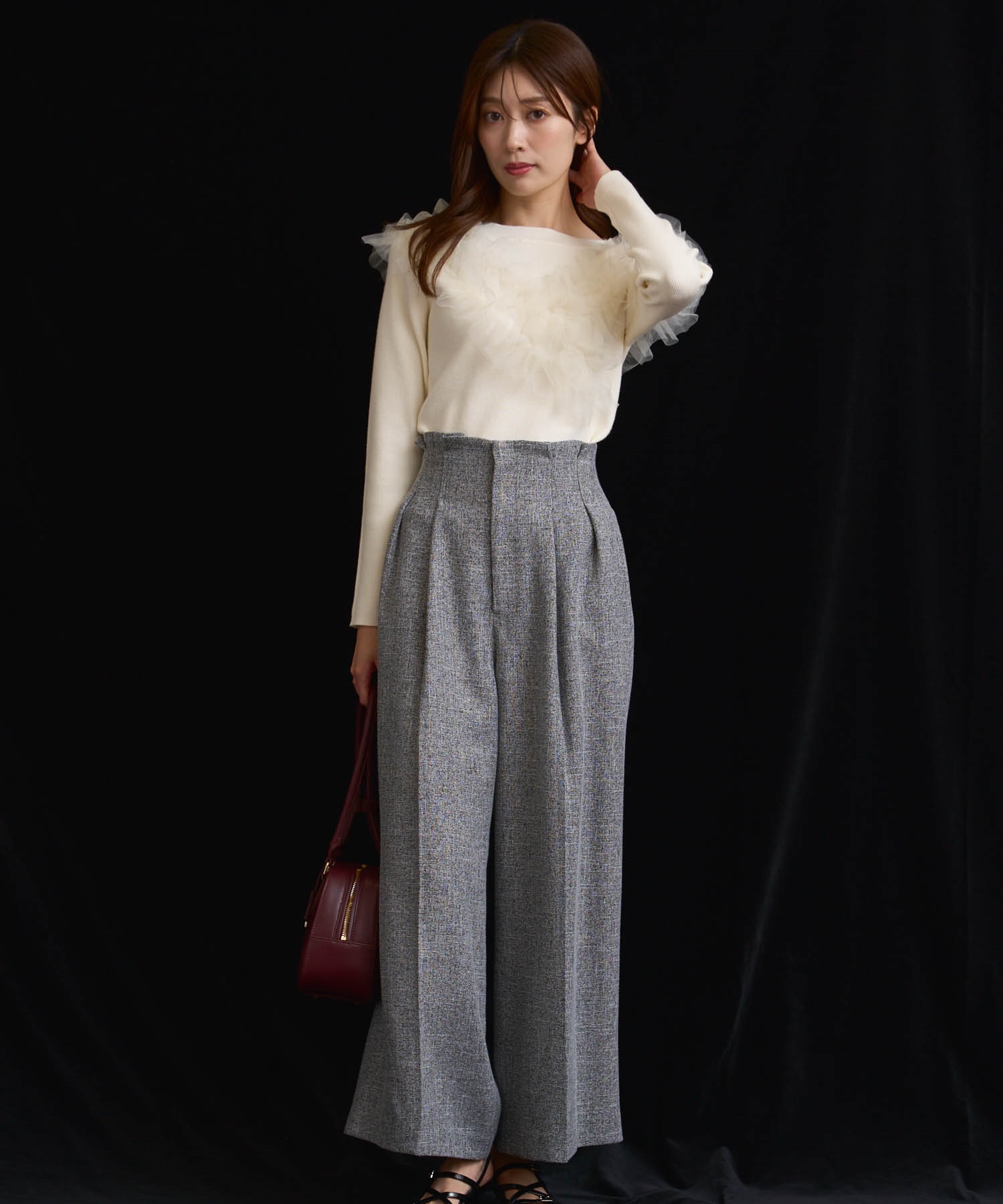 【予約】【SSサイズあり】チェーンベルト付きワイドパンツ(00ブラック-ＳＳ-10月下旬ごろのお届け)