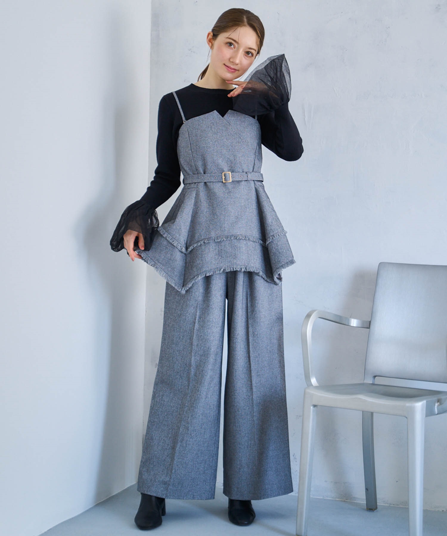 ツイードワイドパンツ(00ブラック-Ｓ)