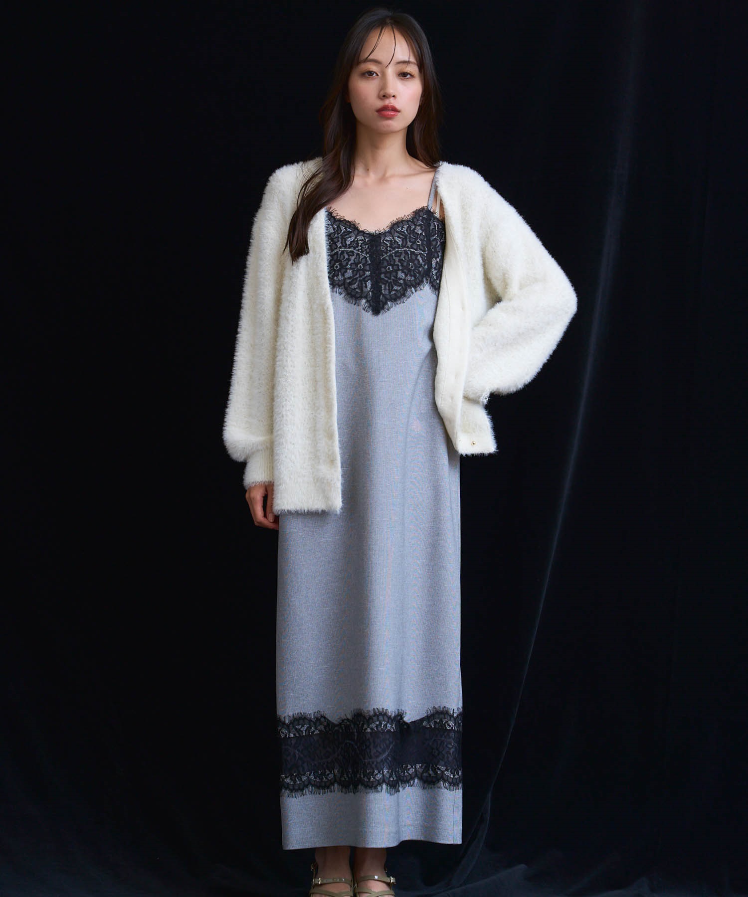 レース切り替えワンピース(11グレー-Ｓ)