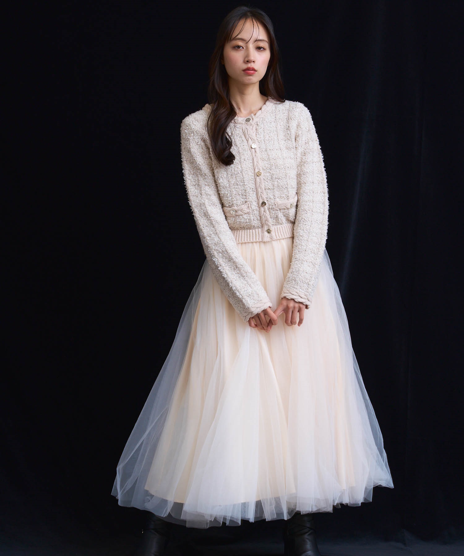 【15周年】ツイードチュールドッキングワンピース(01オフホワイト-Ｓ)