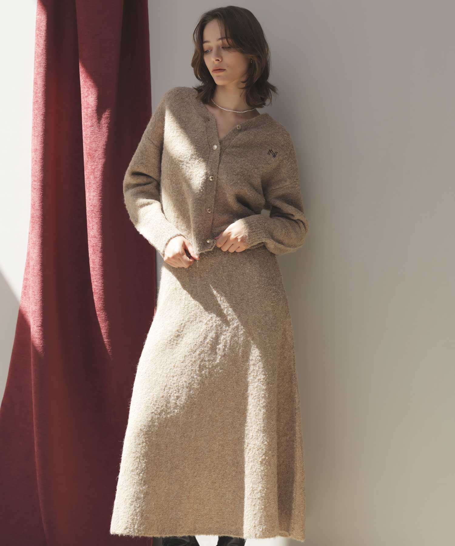 ロゴ刺繍シャギーニットセットアップ(83キャメル-Ｓ)