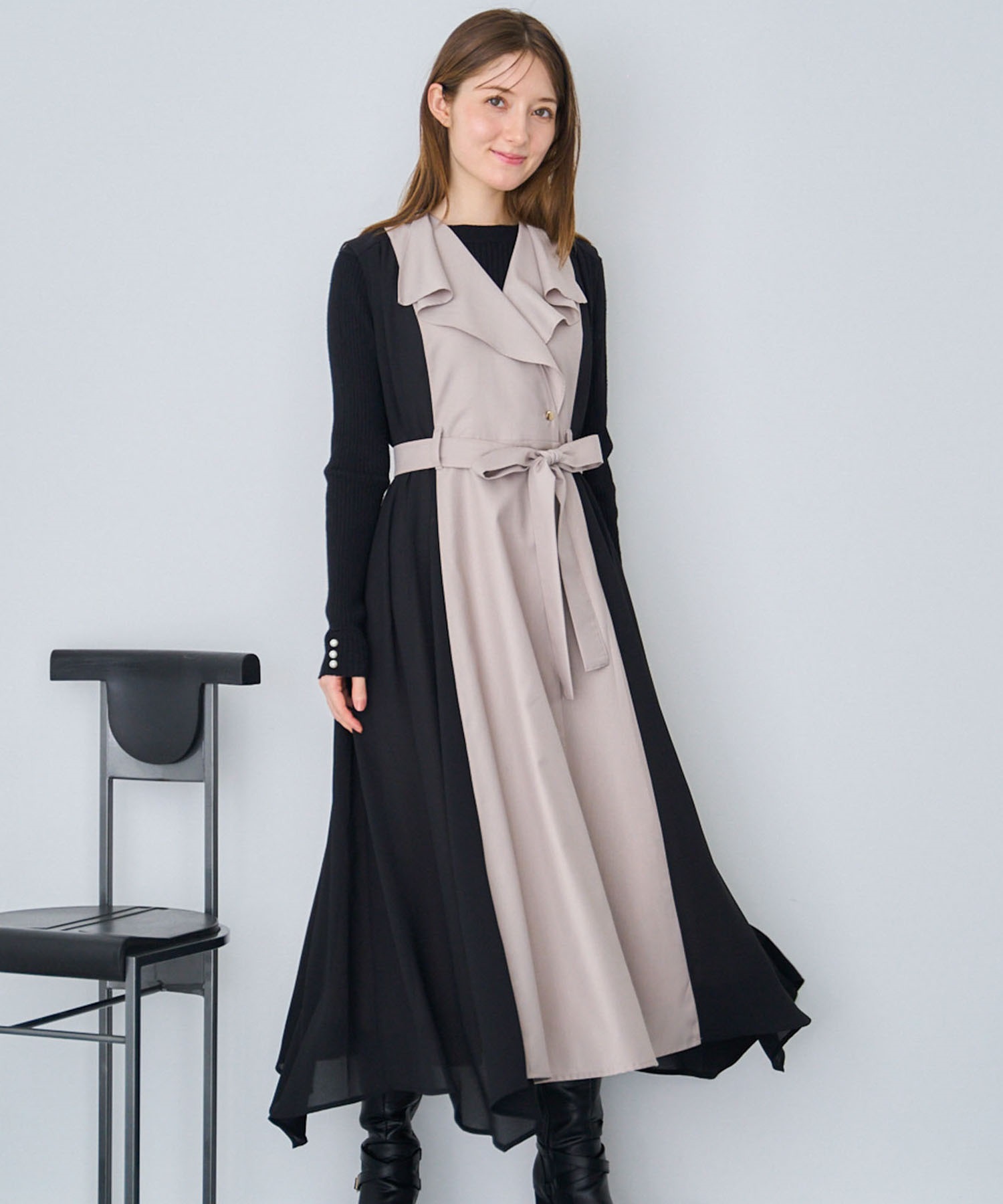 シフォン切り替えジャンスカ(82ベージュ-Ｓ)