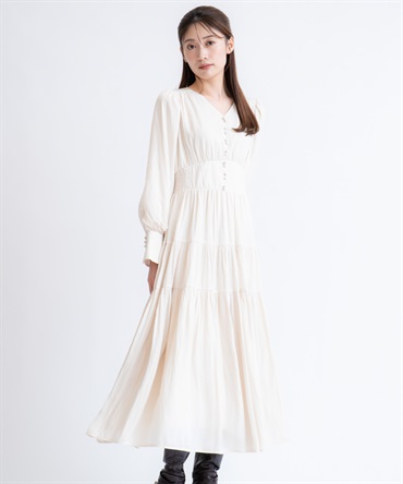 ティアードサテンワンピース(01オフホワイト-Ｍ)