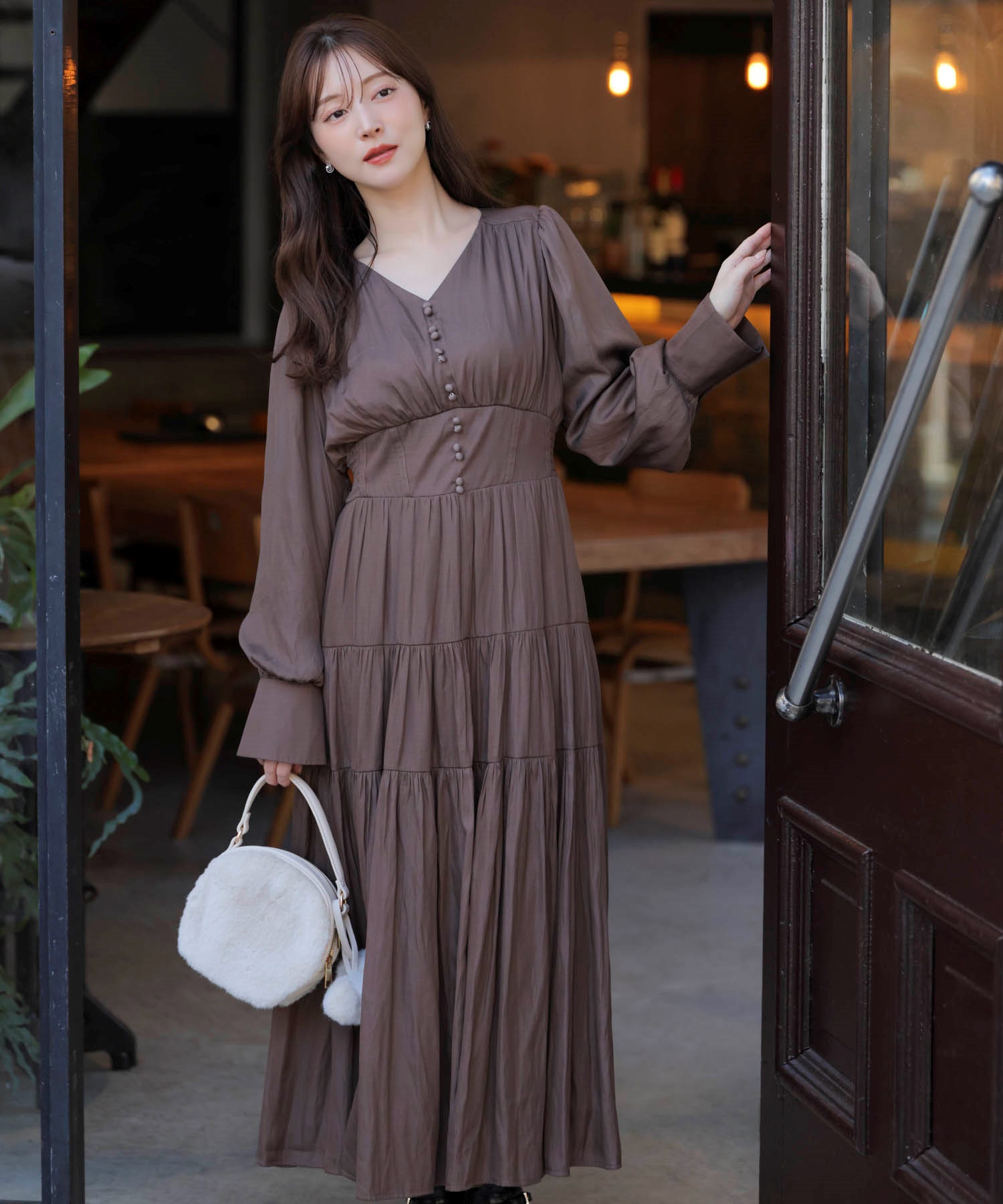 ティアードサテンワンピース