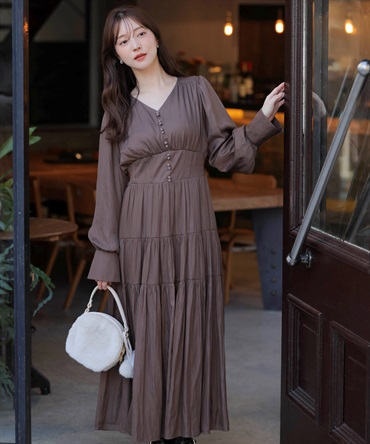 ティアードサテンワンピース