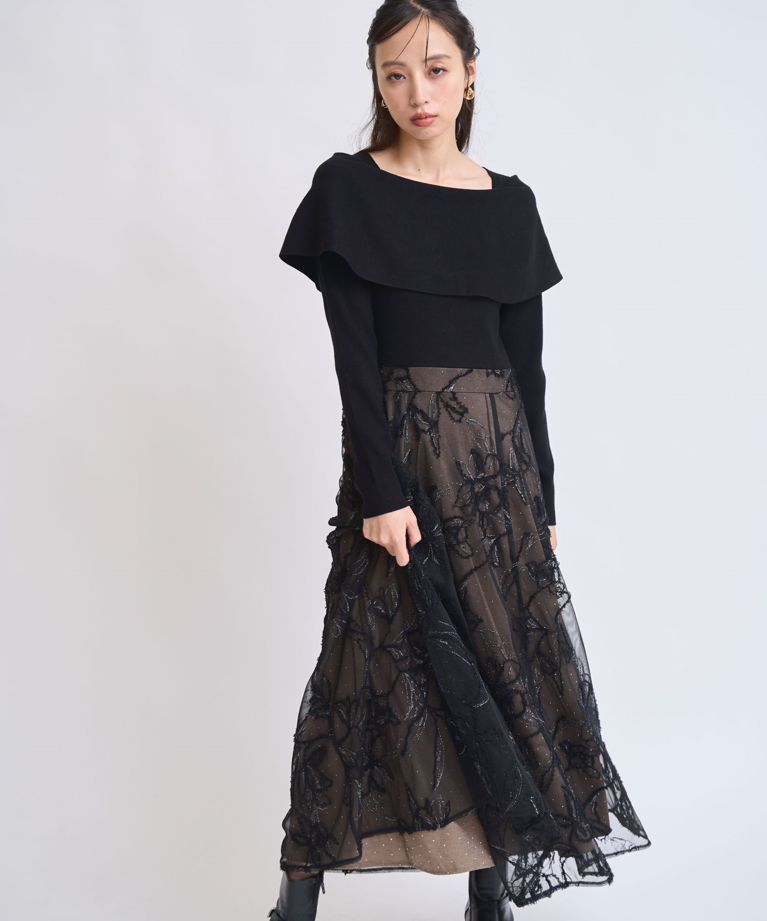 【15周年】モール刺繍ドッキングワンピース(00ブラック-フリー)