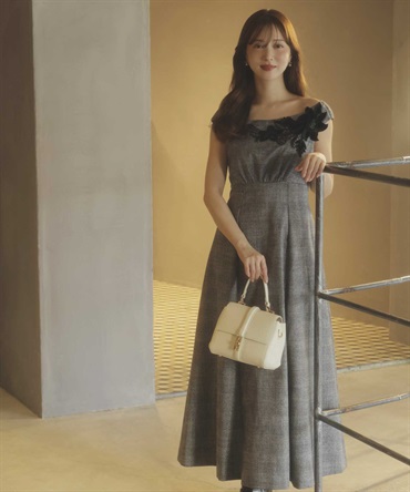 ベロアレースチェックワンピース