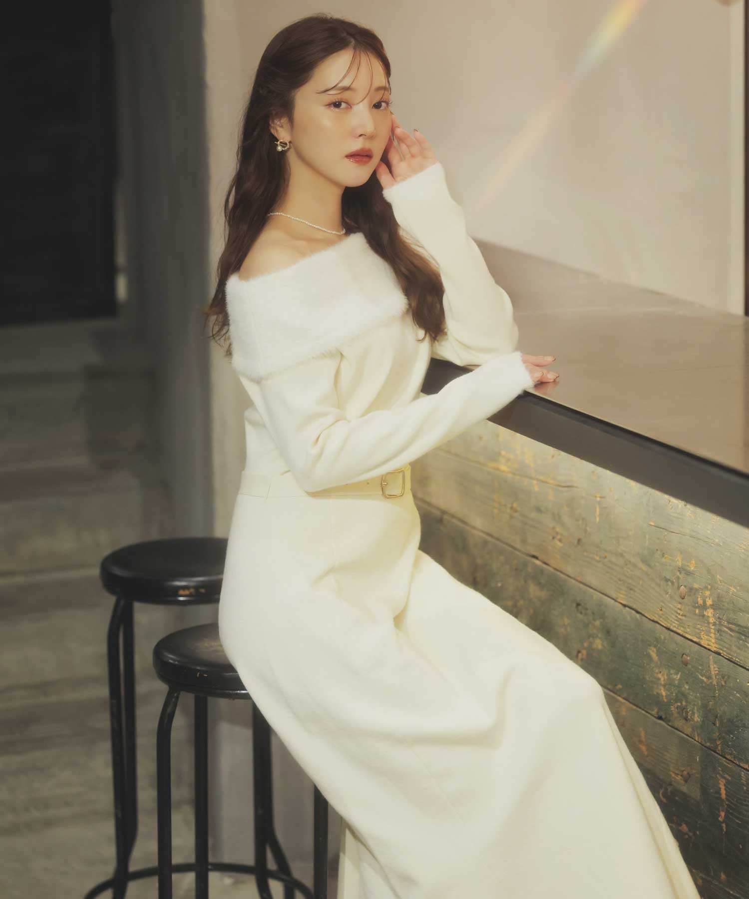 フェザートリム配色ドッキングワンピース(01オフホワイト-フリー)