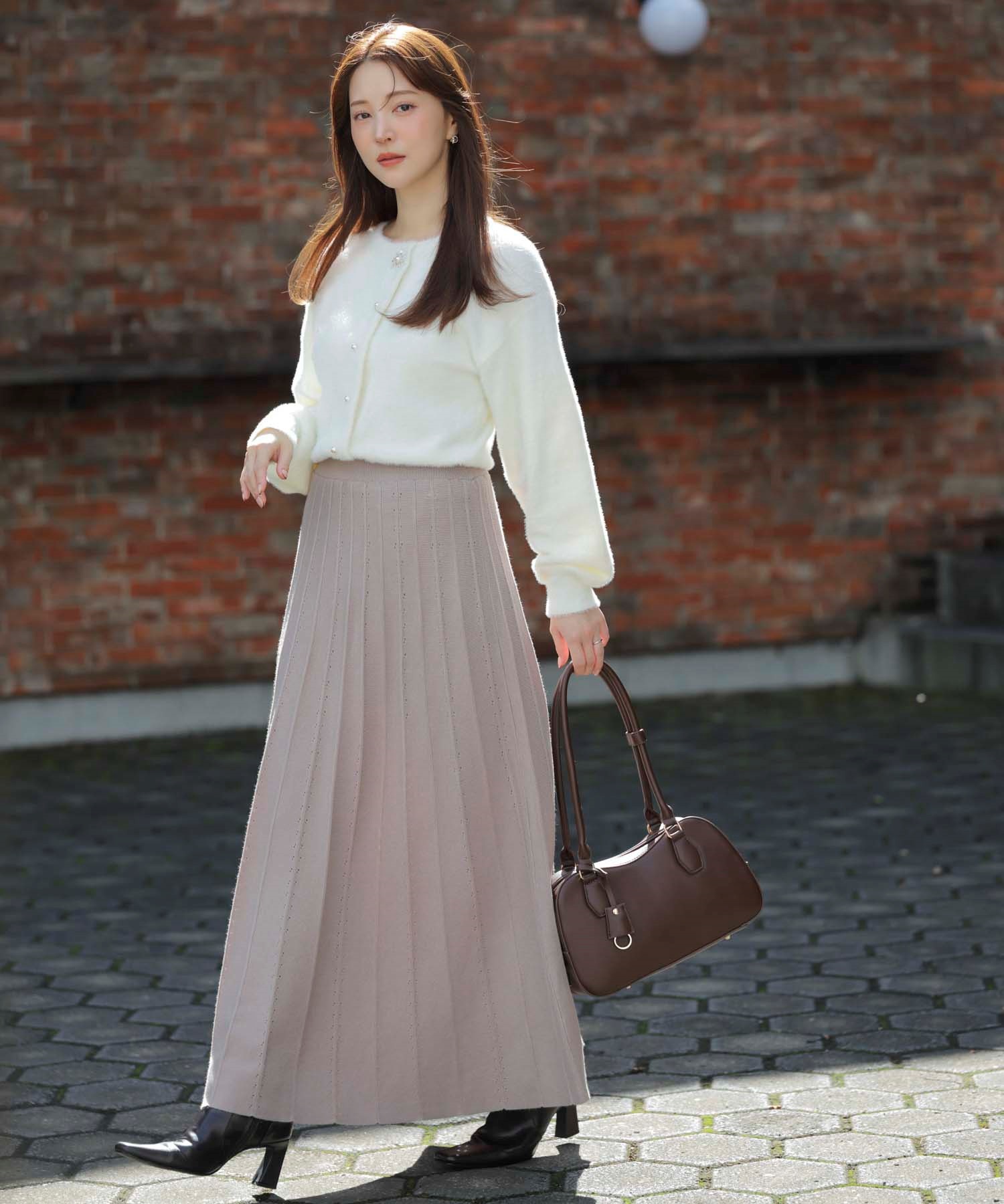 ドッキングプリーツニットワンピース