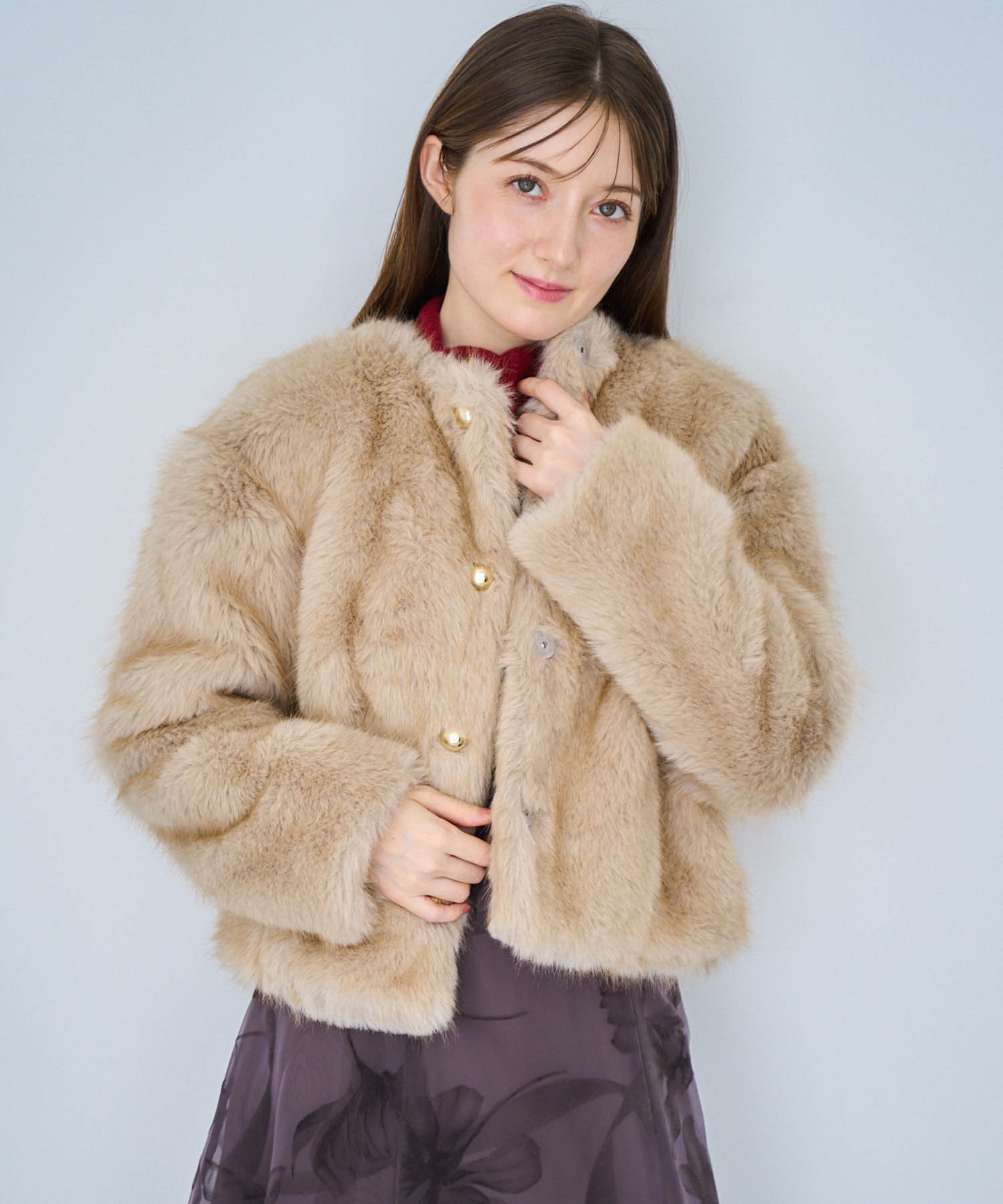 ゴールドボタンファージャケット(82ベージュ-フリー)