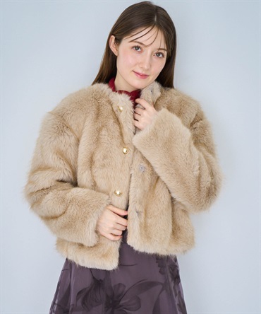 ゴールドボタンファージャケット(82ベージュ-フリー)