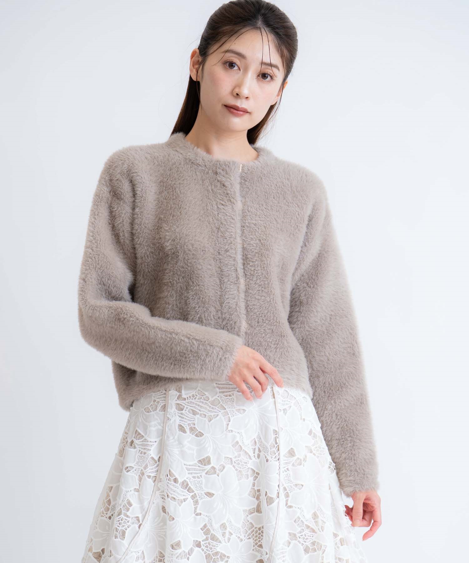 シャギーニットジャケット(85モカ-フリー)