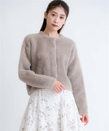 シャギーニットジャケット(85モカ-フリー)