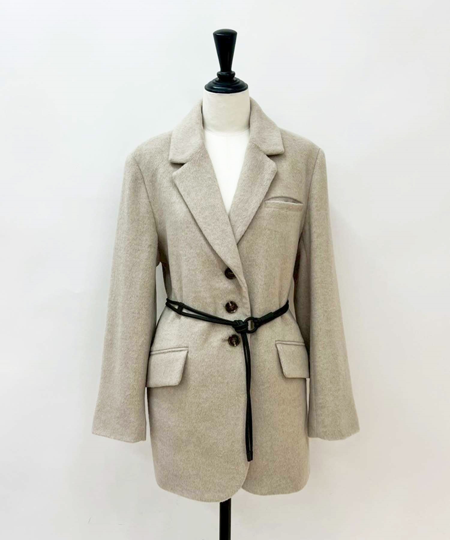 ベルトセットウール混ジャコット(82ベージュ-Ｓ)