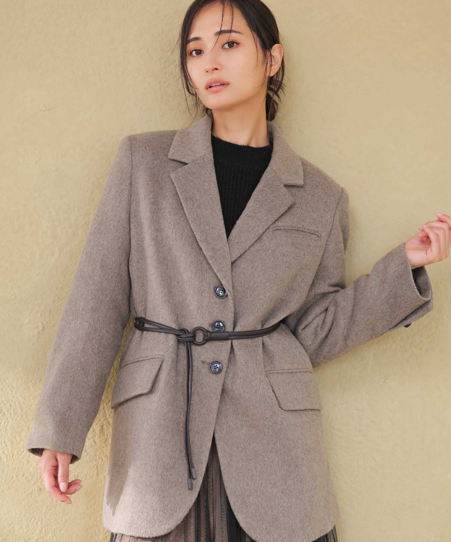 ベルトセットウール混ジャコット(85モカ-Ｓ)