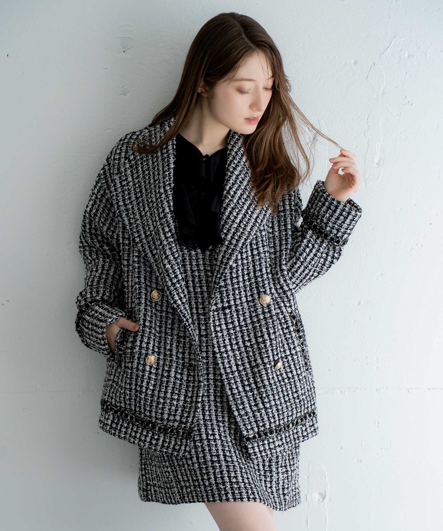 ツイードコクーンジャケット(00ブラック-Ｓ)