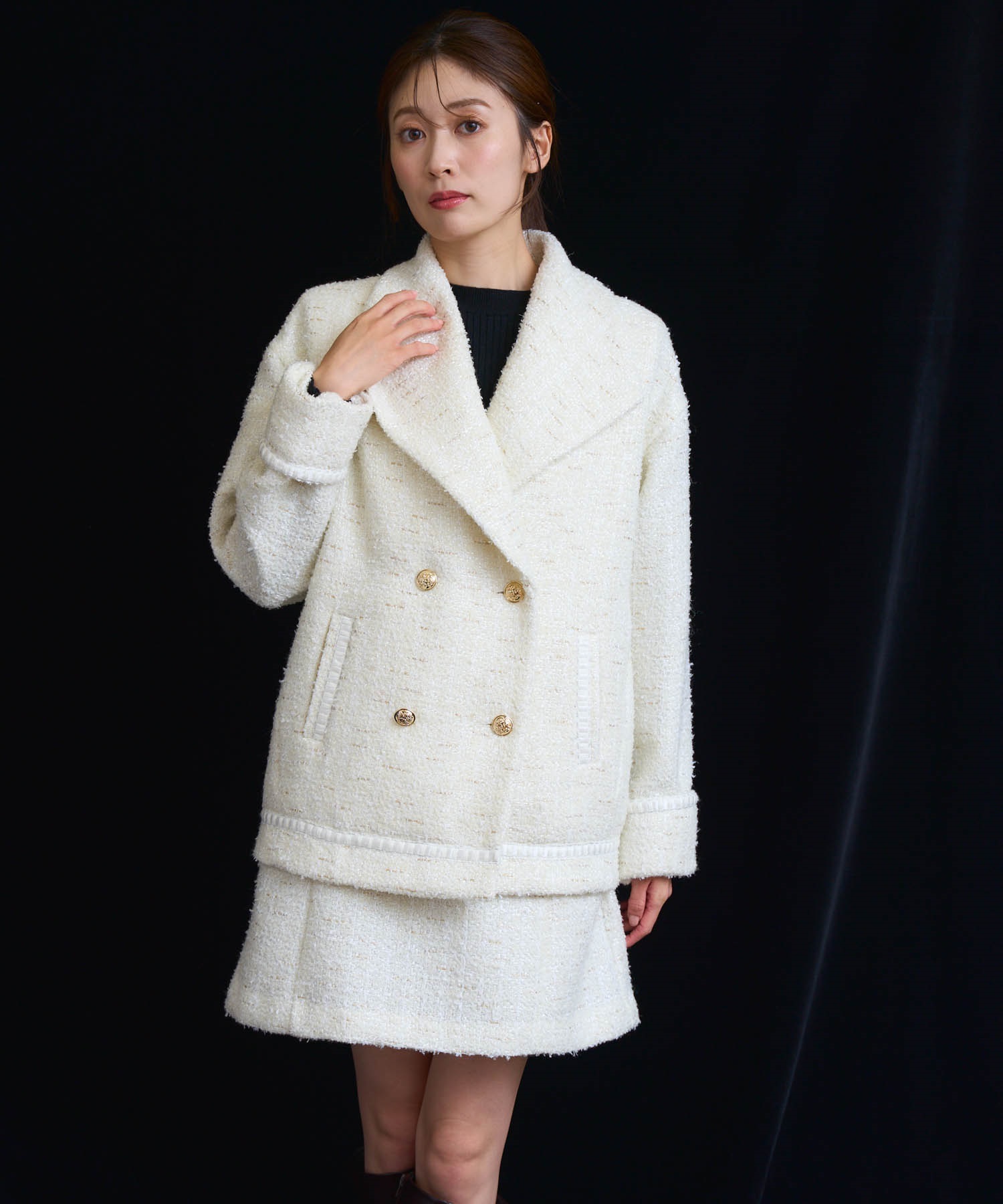 ツイードコクーンジャケット(01オフホワイト-Ｓ)