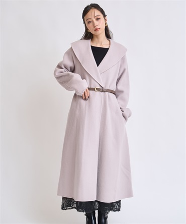 ベルト付きショールカラーウールリバーコート(22ラベンダー-フリー)