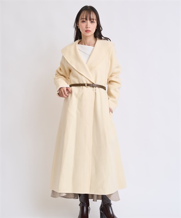 ベルト付きショールカラーウールリバーコート(51イエロー-フリー)