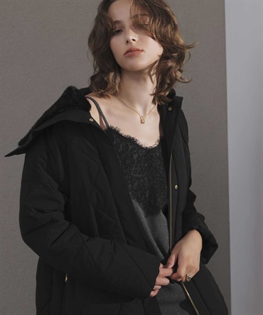 ファー襟付き中綿コート(00ブラック-Ｍ)