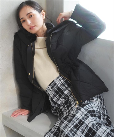 ファー襟付き中綿コート