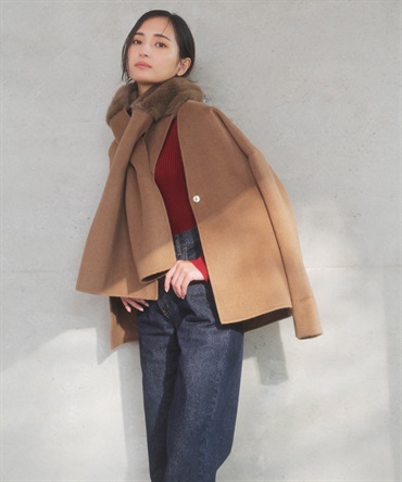 ファーストール付きリバーミドルコート(83キャメル-フリー)