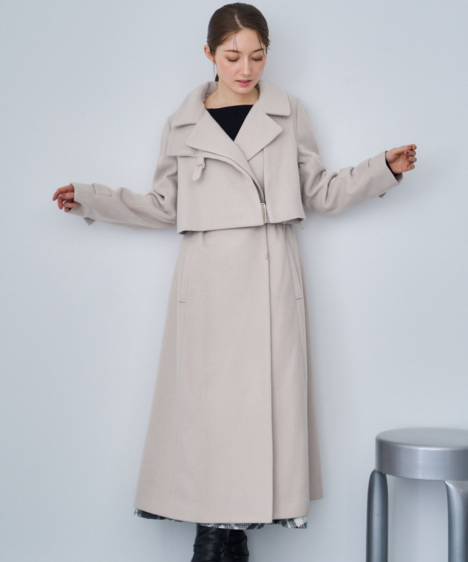 【SSサイズあり】２ＷＡＹスタンドカラーウールコート(01オフホワイト-ＳＳ-【販路限定サイズ】)