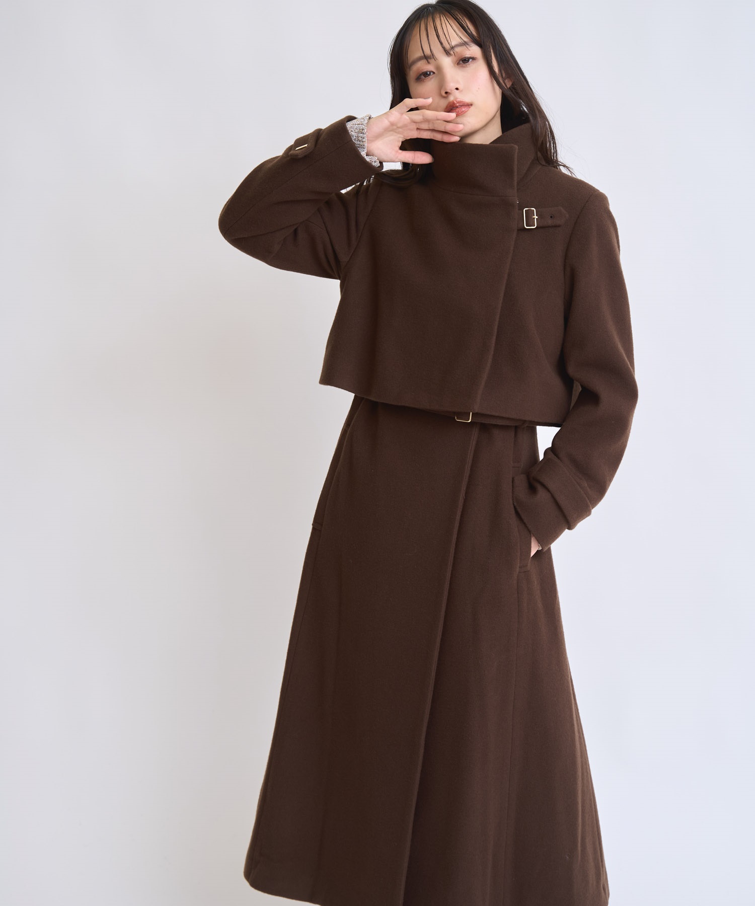 【SSサイズあり】２ＷＡＹスタンドカラーウールコート(80コゲチャ-ＳＳ-【販路限定サイズ】)