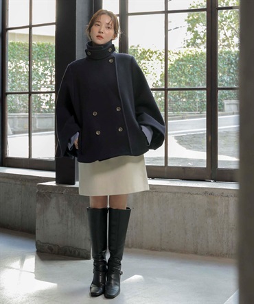 ケープミドルウールコート(70ネイビー-フリー)