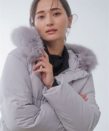 ファー付きショートダウンコート(11グレー-Ｓ)