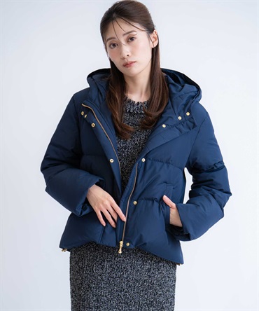 ファー付きショートダウンコート(70ネイビー-Ｍ)