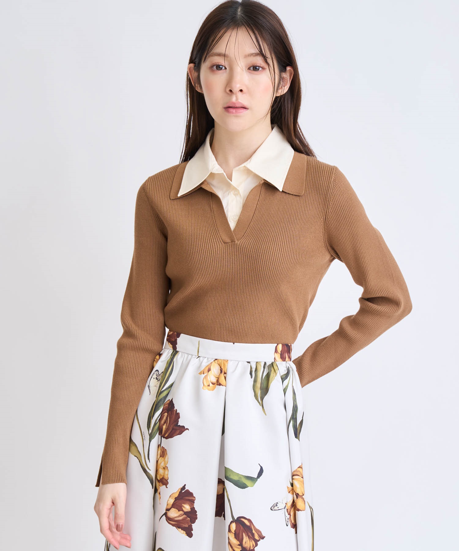 ダブルカラードッキングニット(83キャメル-フリー)