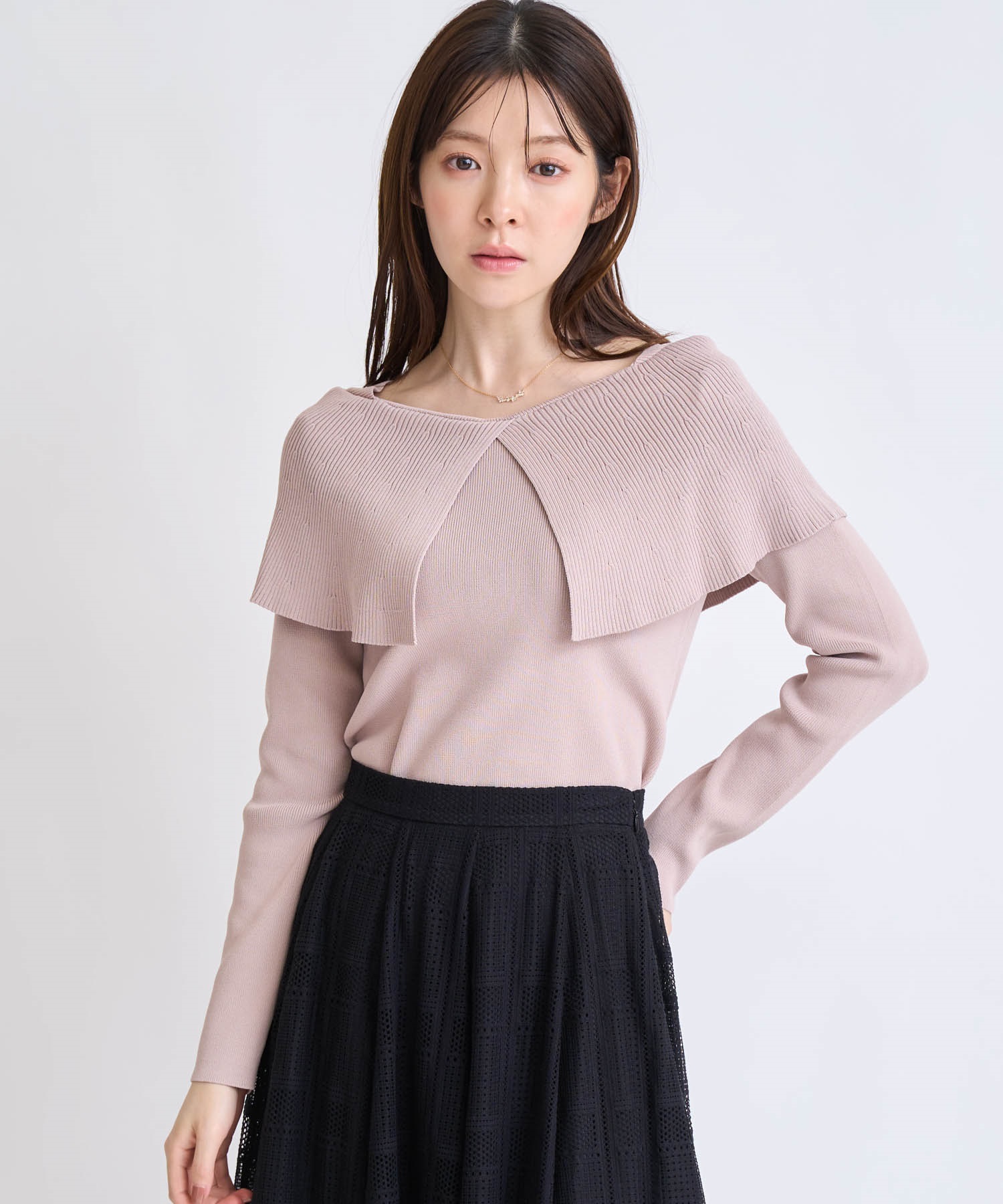 【予約】ビッグカラーニット(82ベージュ-フリー-1月中旬ごろのお届け)