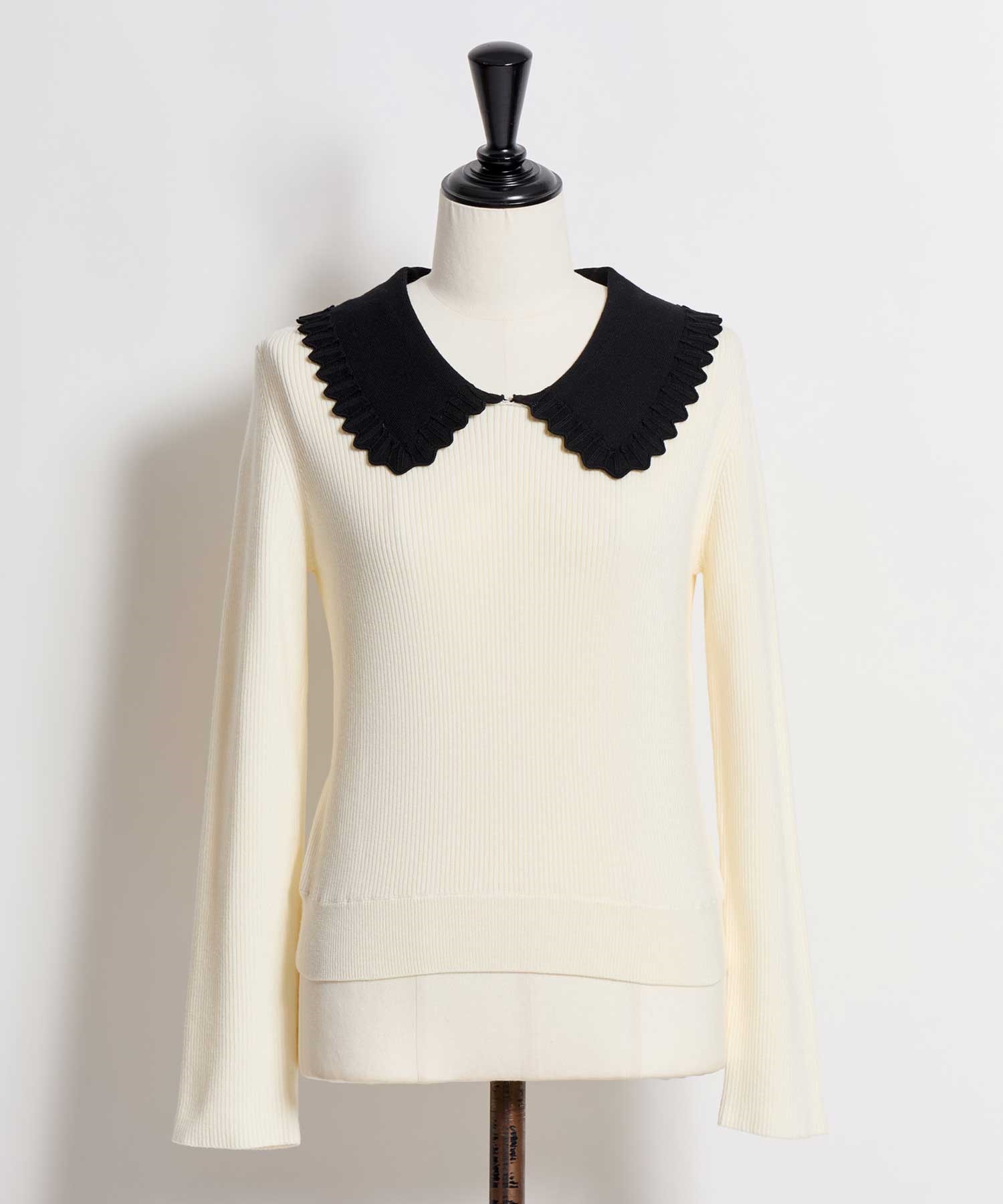 襟付きアイレットニット(01オフホワイト-フリー)