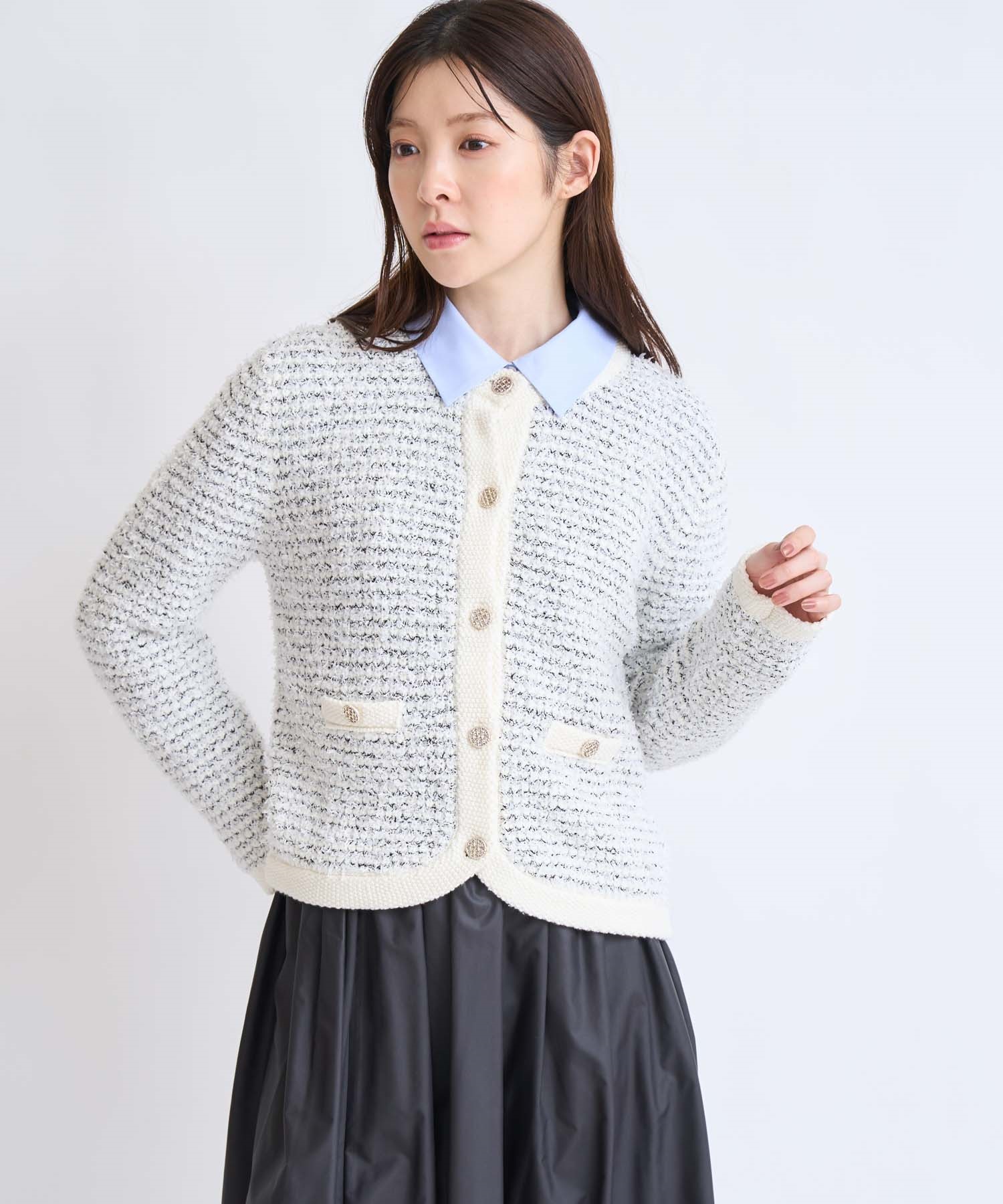 ツイードニットカーディガン(01オフホワイト-フリー)