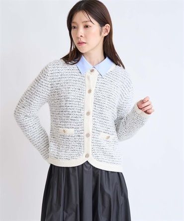 ツイードニットカーディガン(01オフホワイト-フリー)