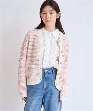 ツイードニットカーディガン(32ピンク-フリー)