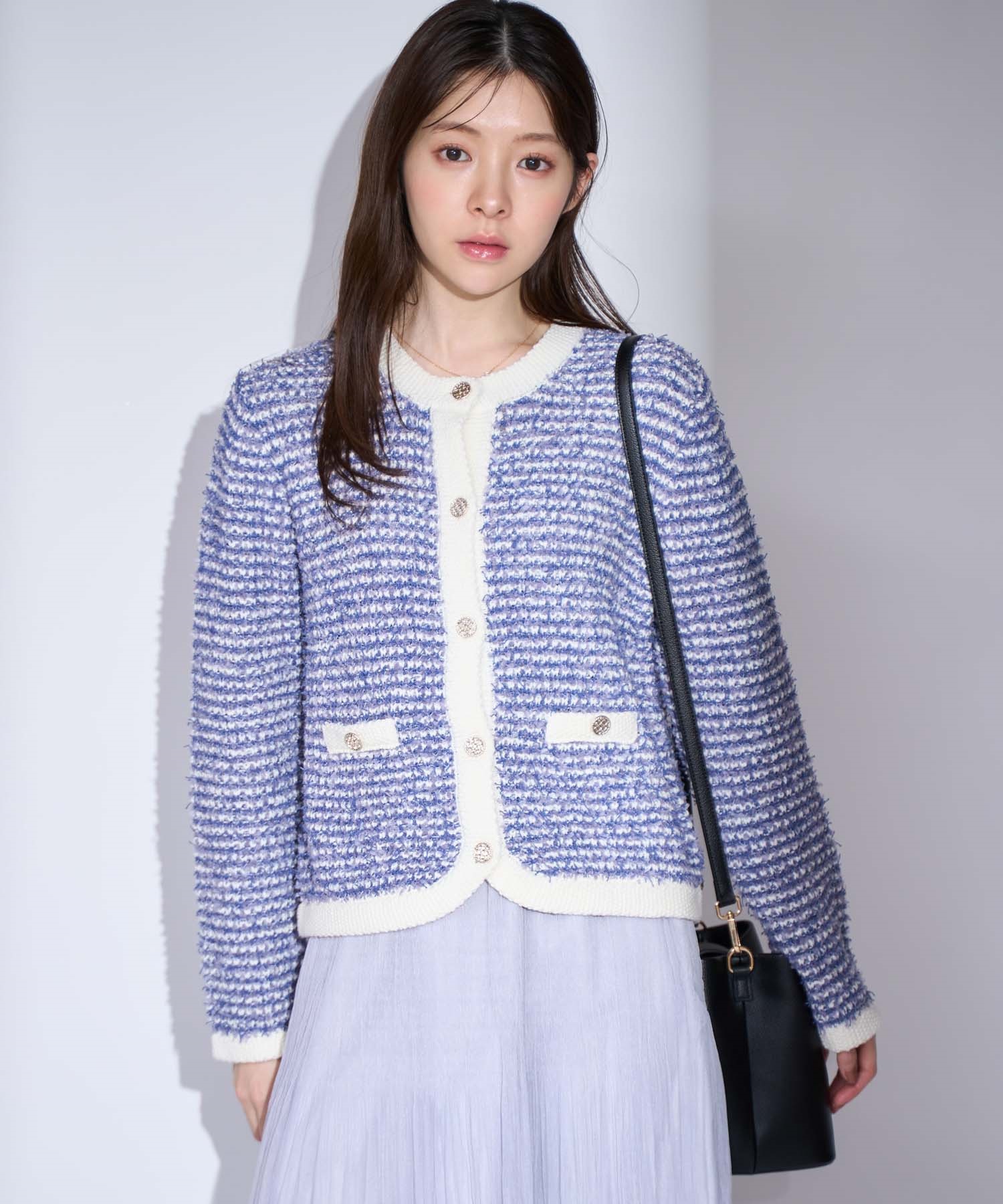 ツイードニットカーディガン(71ブルー-フリー)