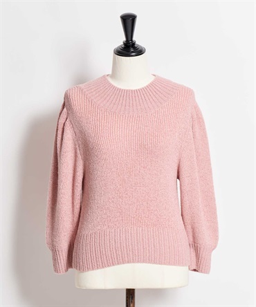 パフスリーブラメニット(32ピンク-フリー)