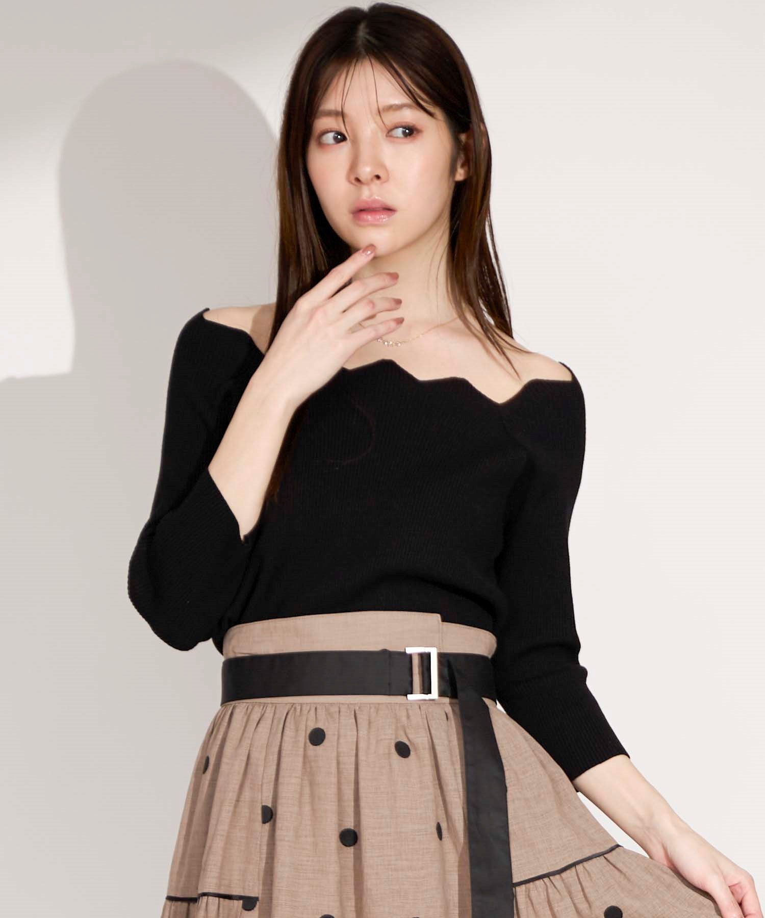 スカラネックデザインニット(00ブラック-フリー)