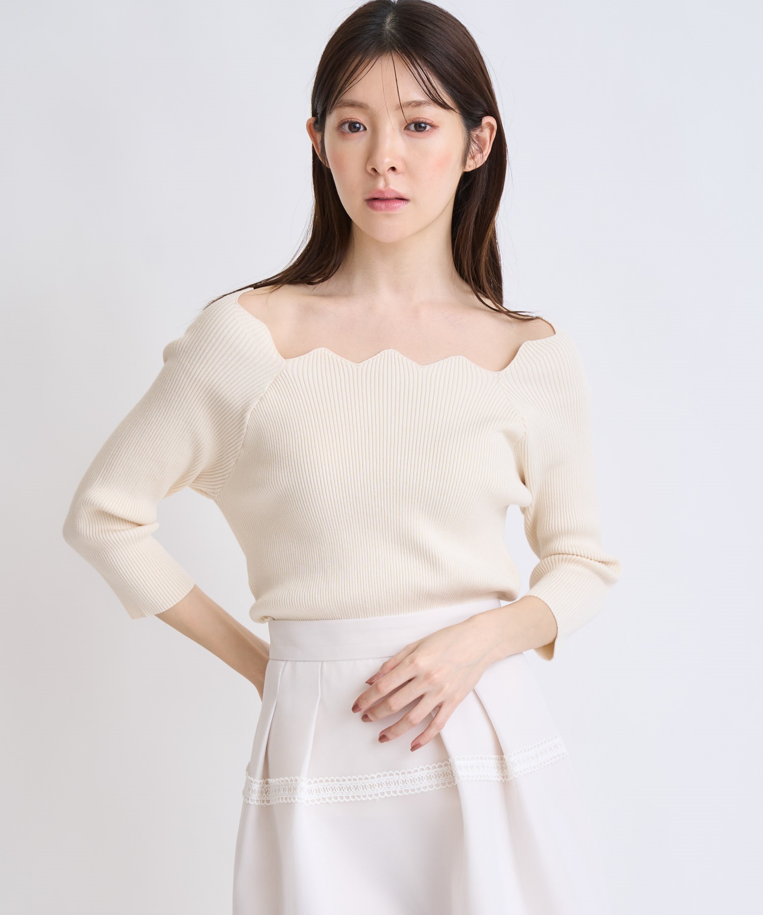 スカラネックデザインニット(01オフホワイト-フリー)