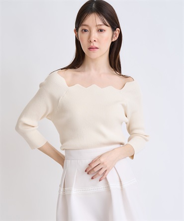 スカラネックデザインニット(01オフホワイト-フリー)