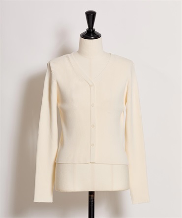 Ｖネックボタンリブニット(01オフホワイト-フリー)