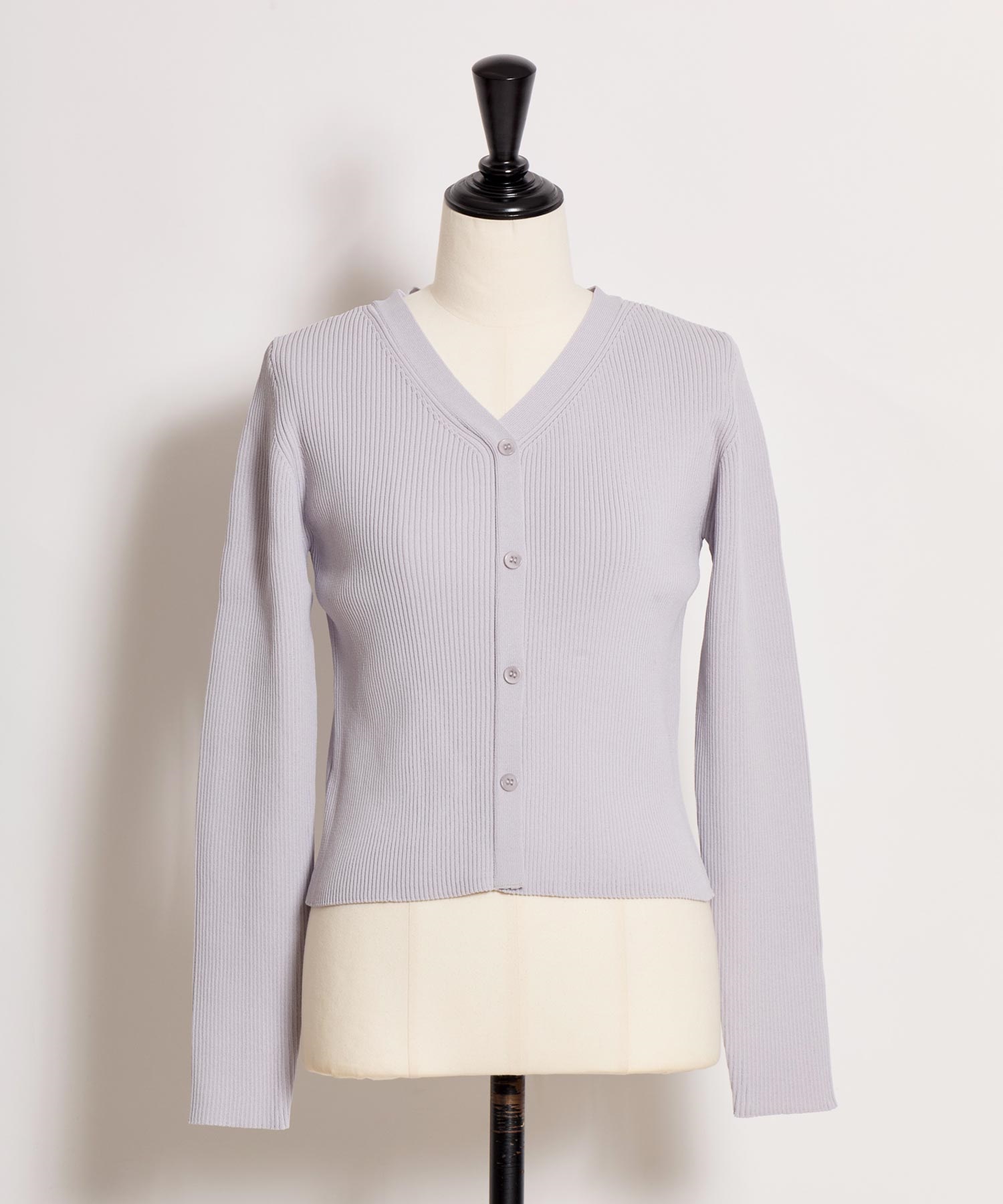 Ｖネックボタンリブニット(22ラベンダー-フリー)