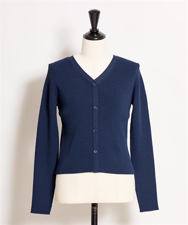 Ｖネックボタンリブニット(70ネイビー-フリー)